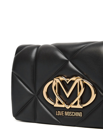 Black Quilted Shoulder Bag with Gold Hardware