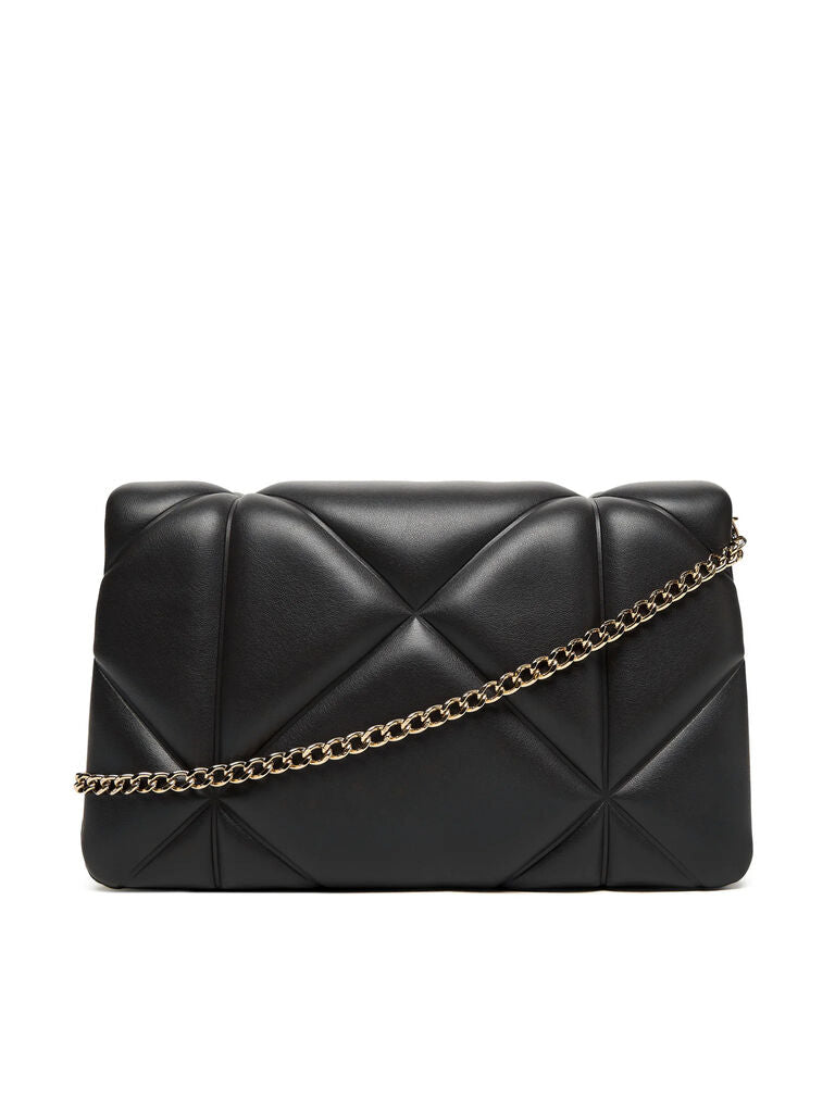 Black Quilted Shoulder Bag with Gold Hardware