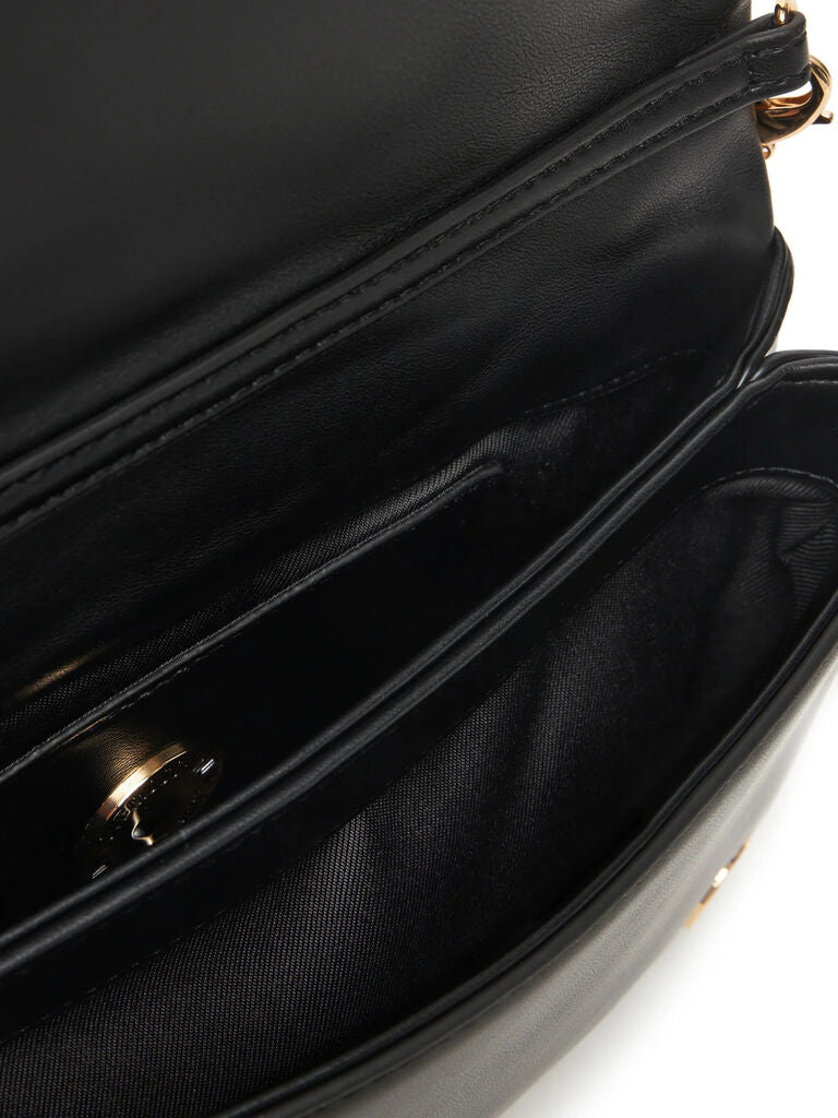 Black Quilted Shoulder Bag with Gold Hardware