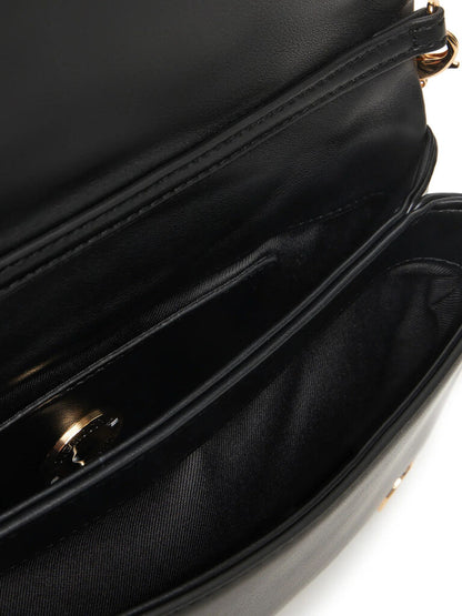 Black Quilted Shoulder Bag with Gold Hardware