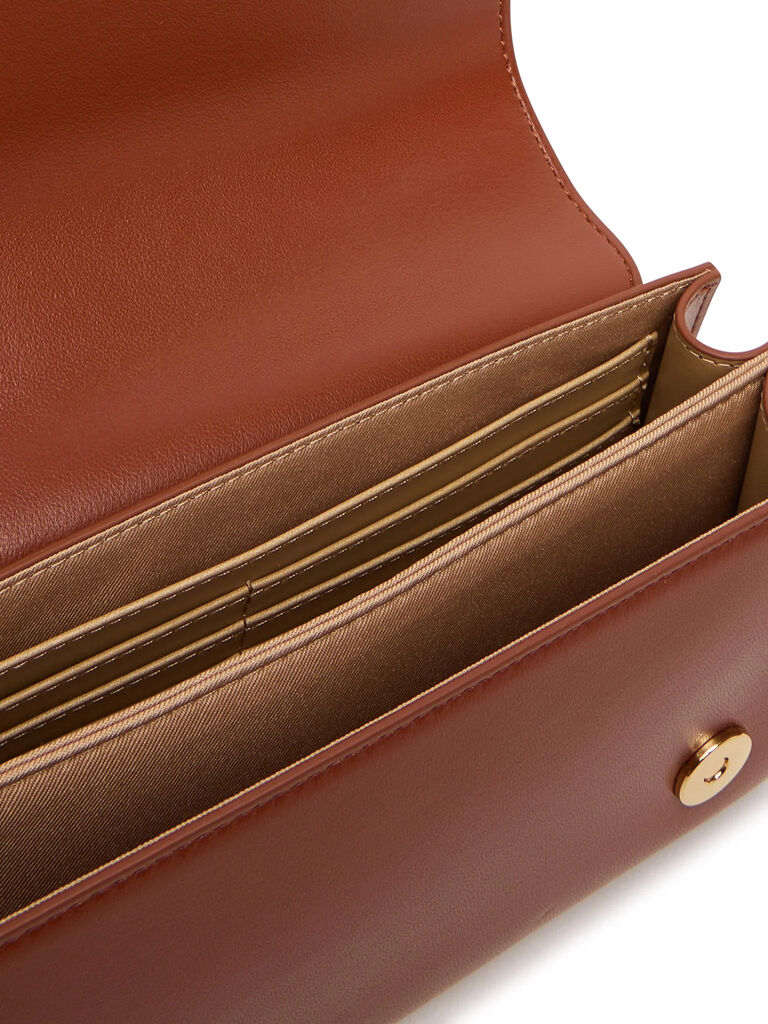 Brown Structured Leather Shoulder Bag with Gold Accents