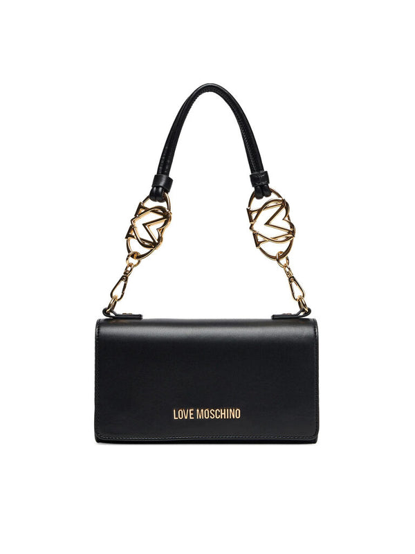 Black Structured Shoulder Bag with Gold Details