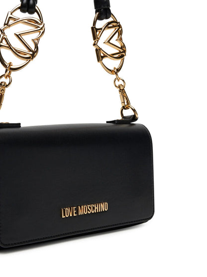 Black Structured Shoulder Bag with Gold Details