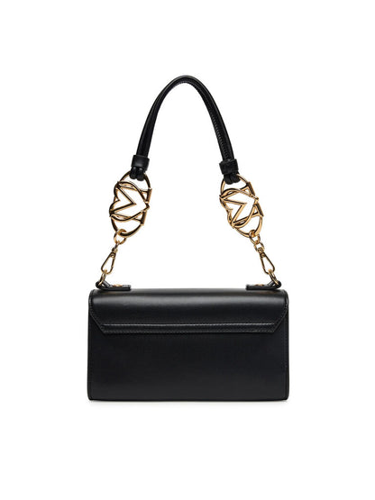 Black Structured Shoulder Bag with Gold Details