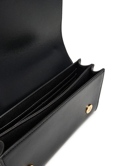 Black Structured Shoulder Bag with Gold Details