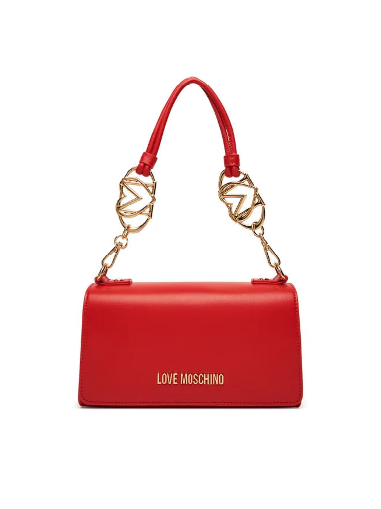 Red Faux Leather Shoulder Bag with Gold Accents
