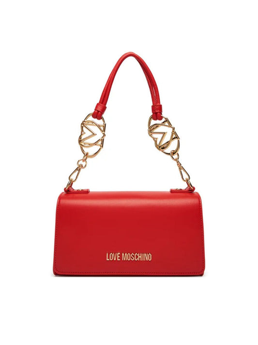 Red Faux Leather Shoulder Bag with Gold Accents