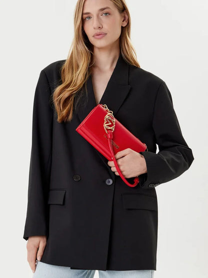 Red Faux Leather Shoulder Bag with Gold Accents