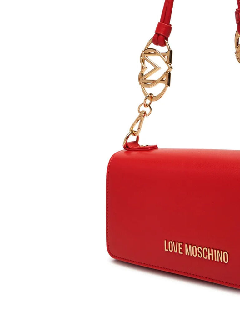 Red Faux Leather Shoulder Bag with Gold Accents