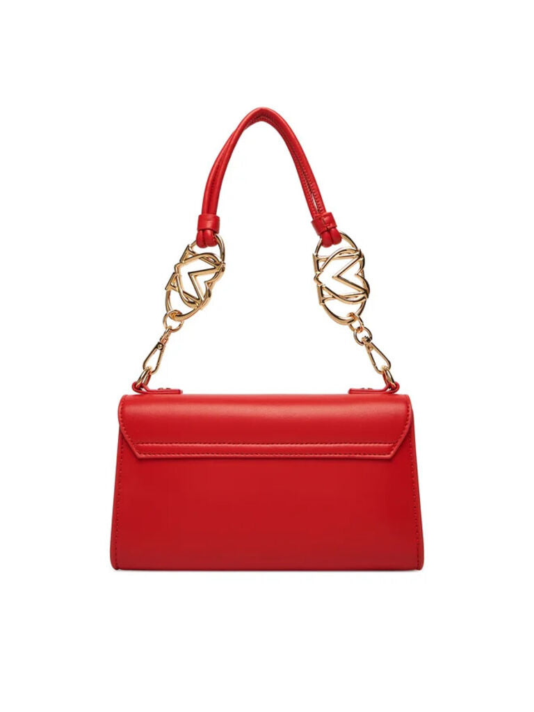 Red Faux Leather Shoulder Bag with Gold Accents