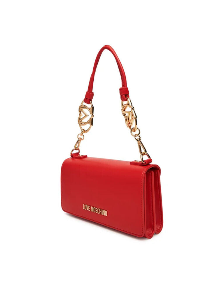 Red Faux Leather Shoulder Bag with Gold Accents