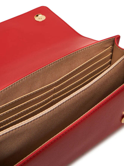 Red Faux Leather Shoulder Bag with Gold Accents