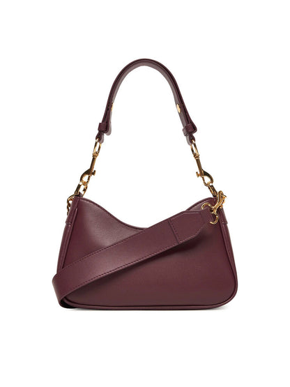 Plum Leather Shoulder Bag with Gold Chain Charm