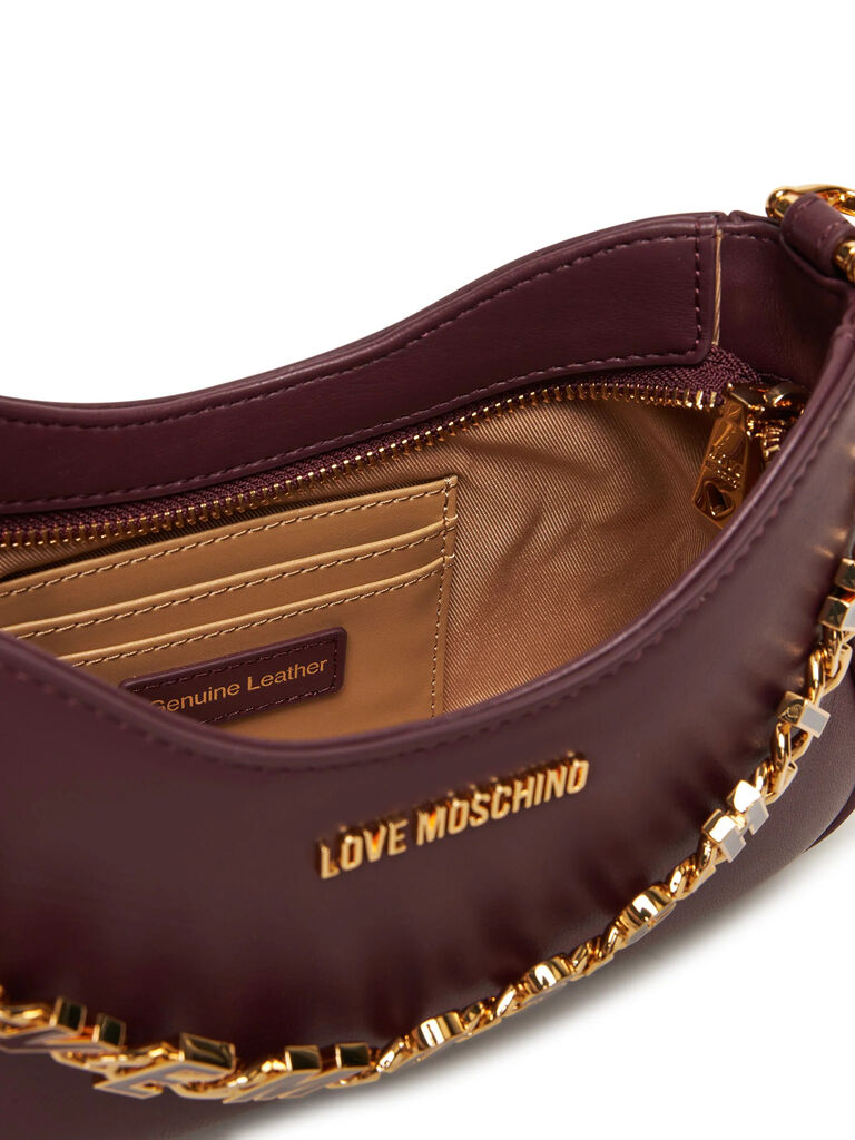 Plum Leather Shoulder Bag with Gold Chain Charm