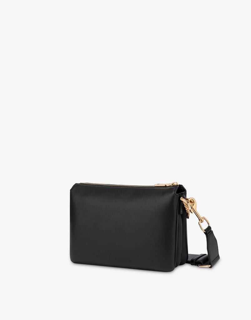 Black Logo Embellished Crossbody Bag with Bold Chain