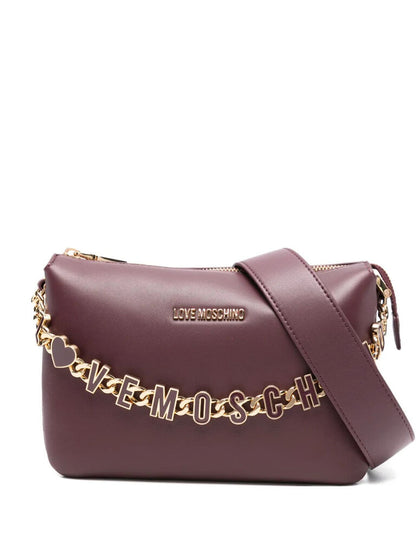 Plum Faux Leather Crossbody Bag with Gold Chain Accent