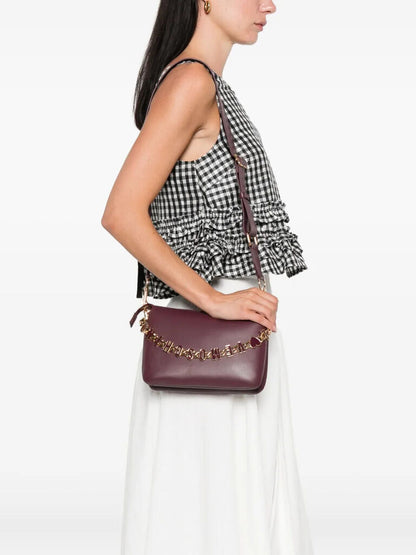 Plum Faux Leather Crossbody Bag with Gold Chain Accent