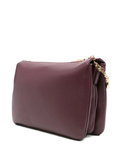 Plum Faux Leather Crossbody Bag with Gold Chain Accent