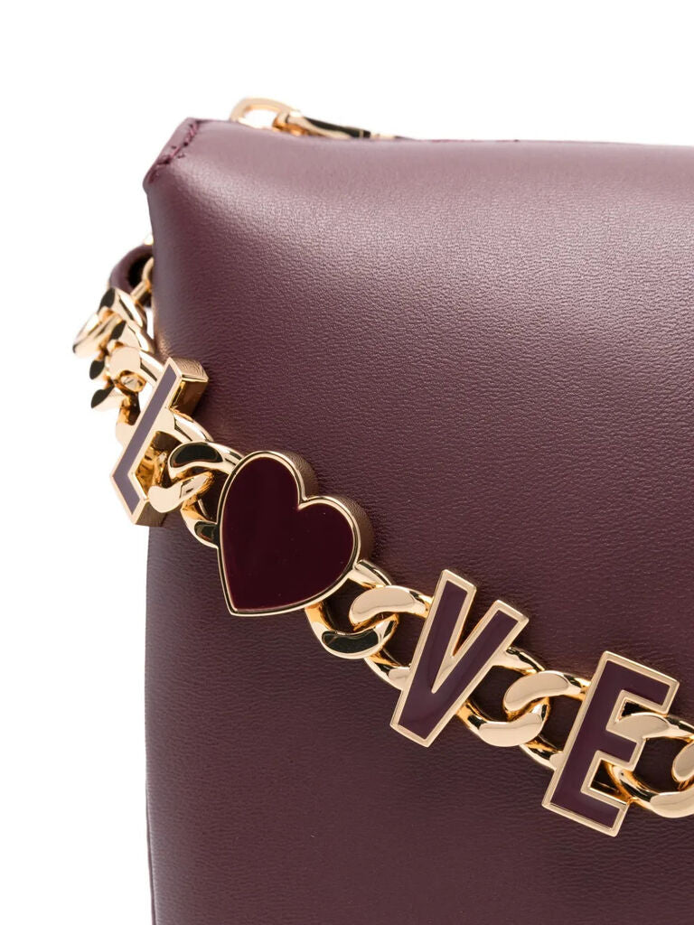 Plum Faux Leather Crossbody Bag with Gold Chain Accent