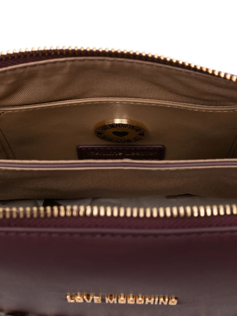 Plum Faux Leather Crossbody Bag with Gold Chain Accent