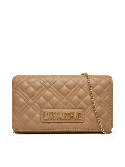 Taupe Quilted Crossbody Bag with Chain Strap
