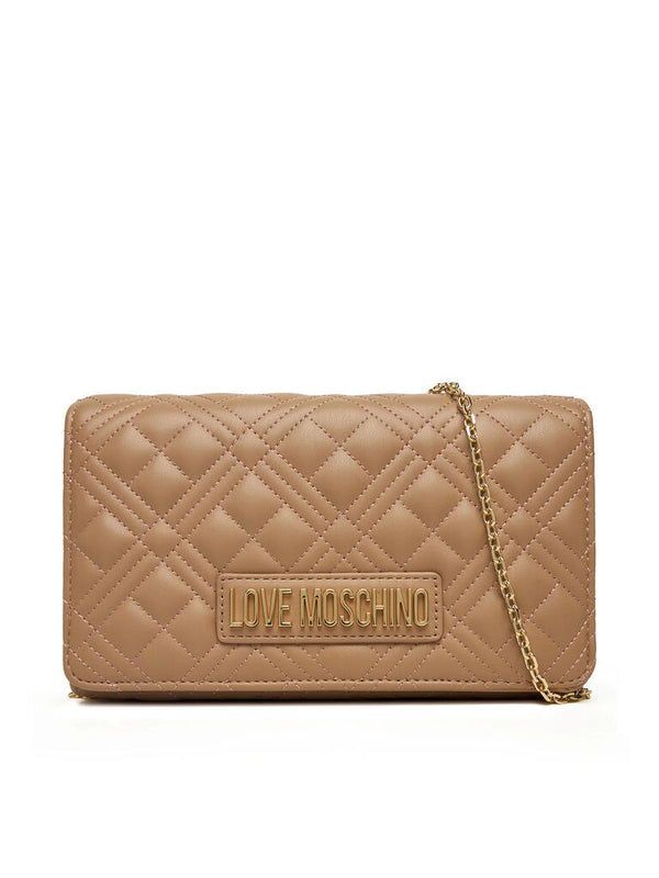Taupe Quilted Crossbody Bag with Chain Strap