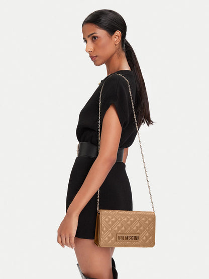 Taupe Quilted Crossbody Bag with Chain Strap