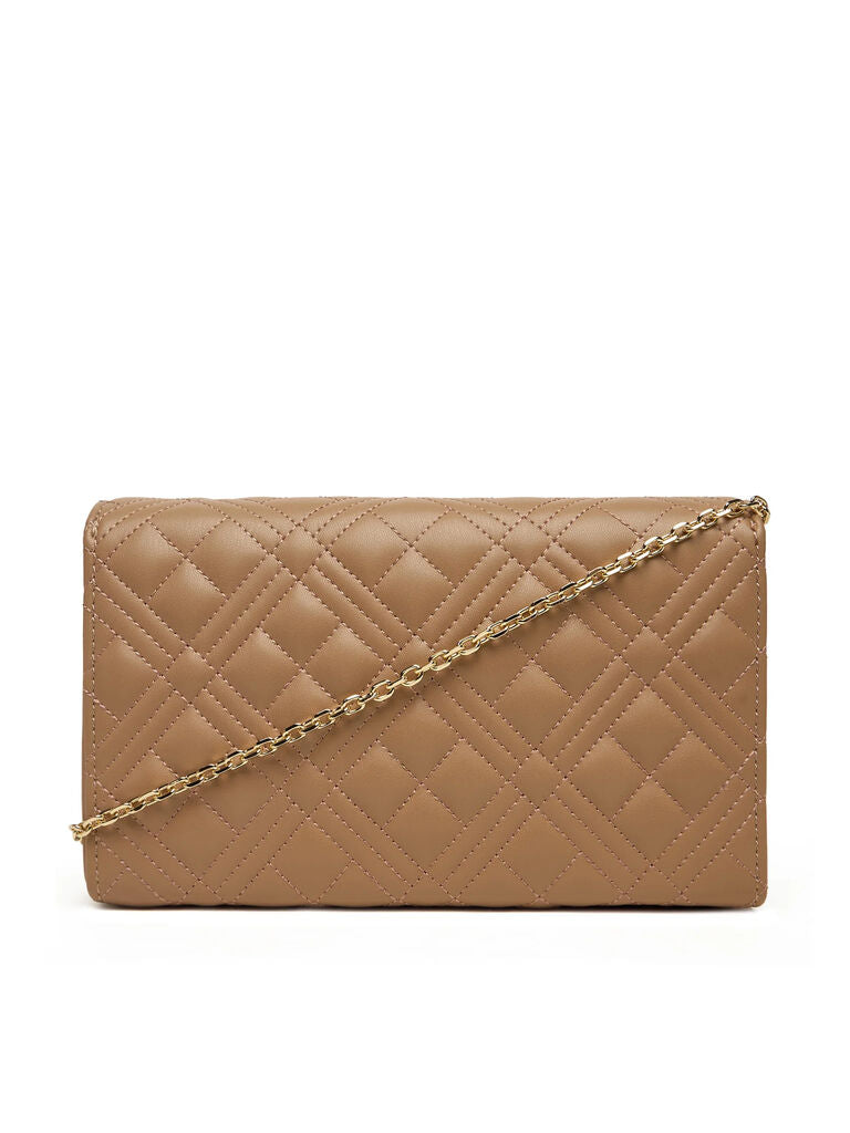 Taupe Quilted Crossbody Bag with Chain Strap