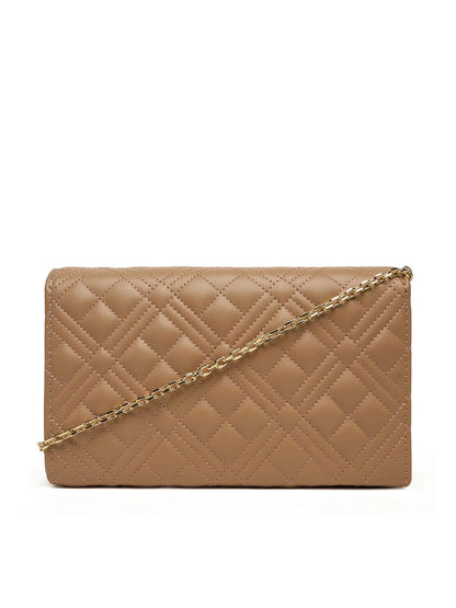 Taupe Quilted Crossbody Bag with Chain Strap