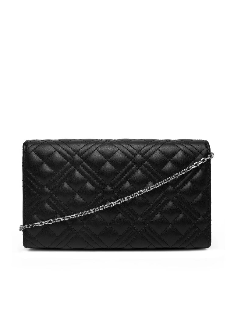 Black Quilted Crossbody Bag with Chain Strap