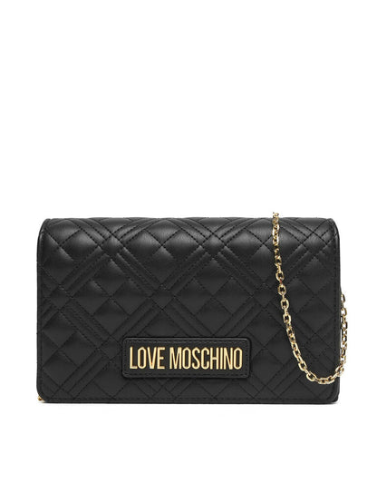Black Quilted Crossbody Bag with Gold Chain Detail