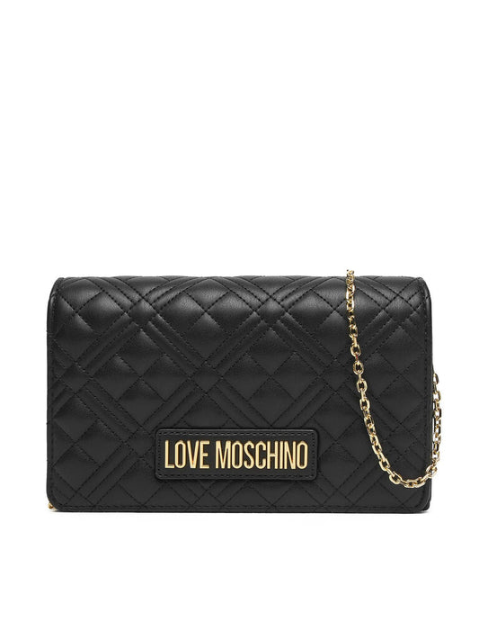 Black Quilted Crossbody Bag with Gold Chain Detail