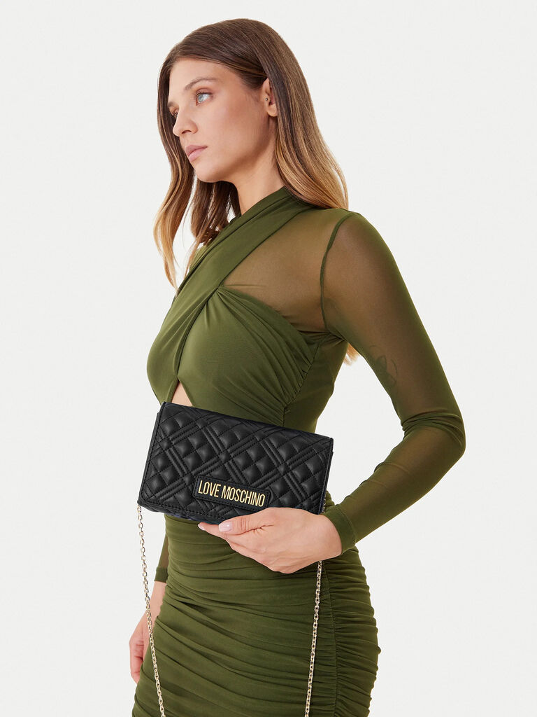 Black Quilted Crossbody Bag with Gold Chain Detail