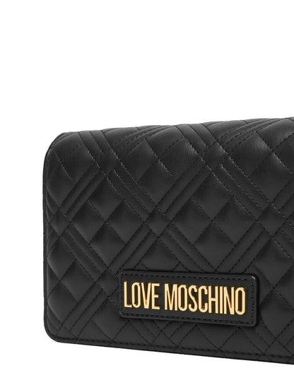 Black Quilted Crossbody Bag with Gold Chain Detail
