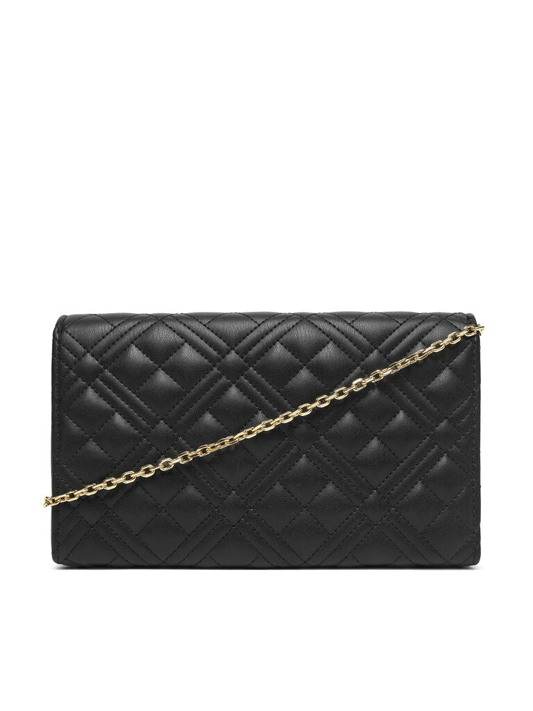 Black Quilted Crossbody Bag with Gold Chain Detail