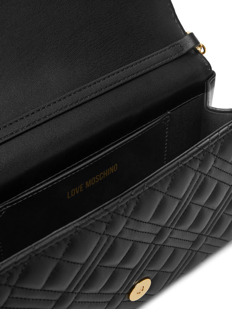 Black Quilted Crossbody Bag with Gold Chain Detail