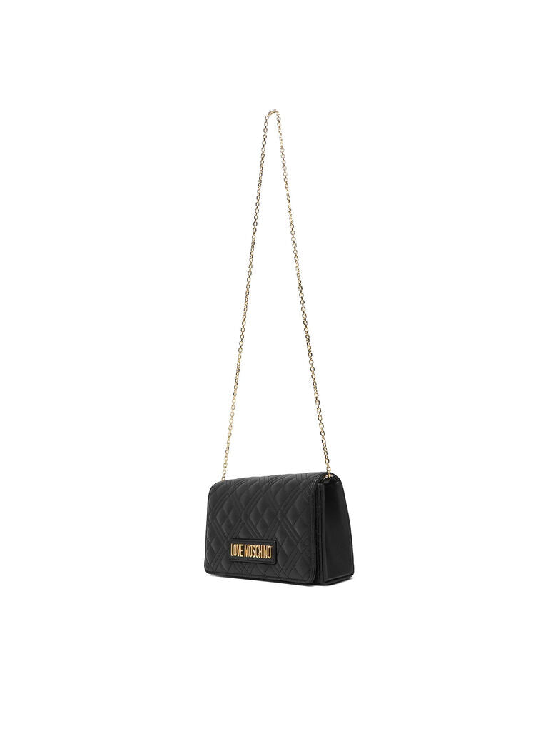 Black Quilted Crossbody Bag with Gold Chain Detail