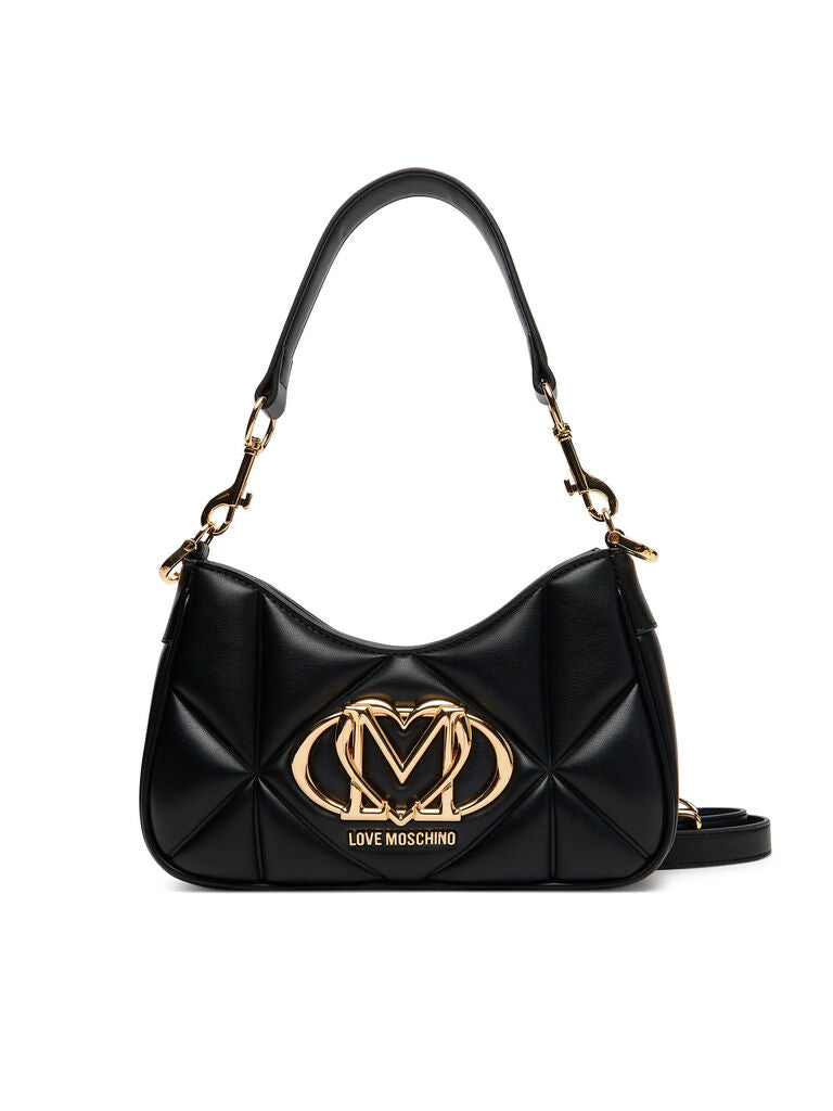 Black Quilted Shoulder Bag with Gold Accents