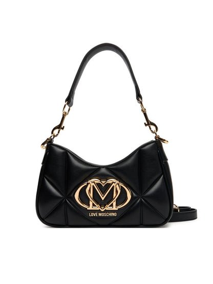 Black Quilted Shoulder Bag with Gold Accents