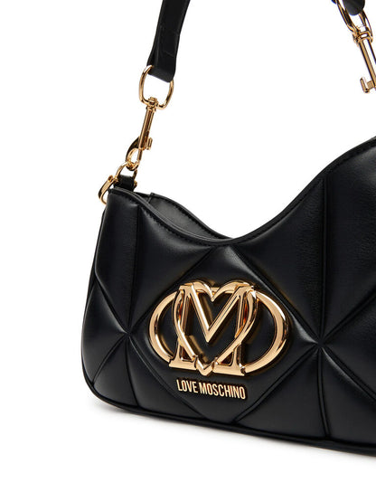 Black Quilted Shoulder Bag with Gold Accents