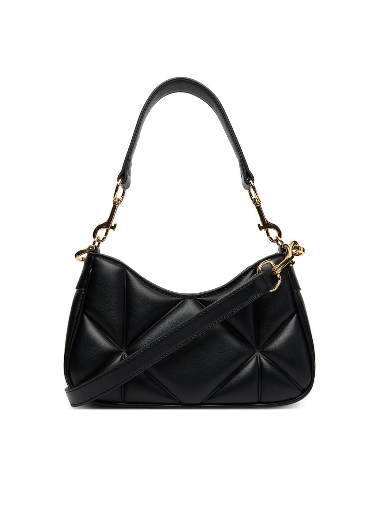 Black Quilted Shoulder Bag with Gold Accents