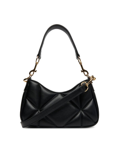 Black Quilted Shoulder Bag with Gold Accents