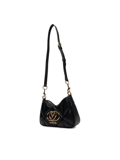 Black Quilted Shoulder Bag with Gold Accents