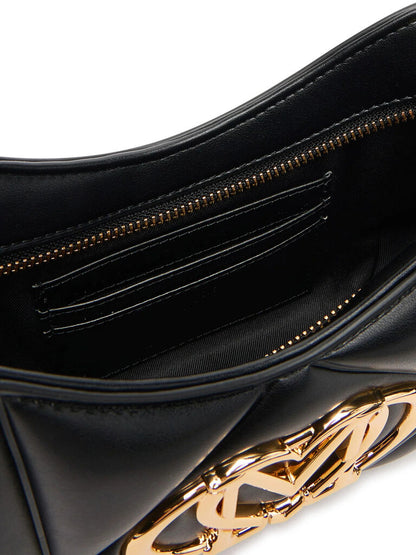 Black Quilted Shoulder Bag with Gold Accents