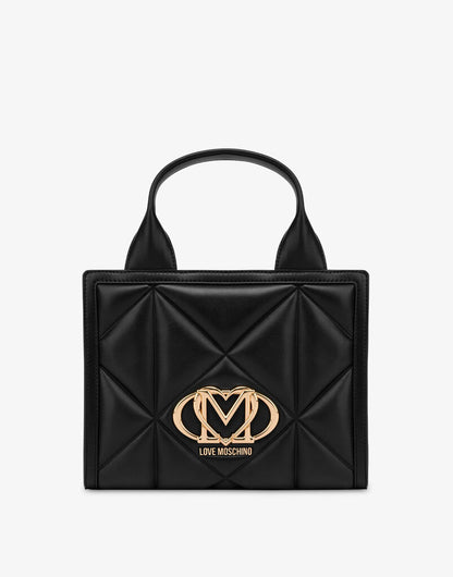 Black Quilted Tote Bag with Gold Accents