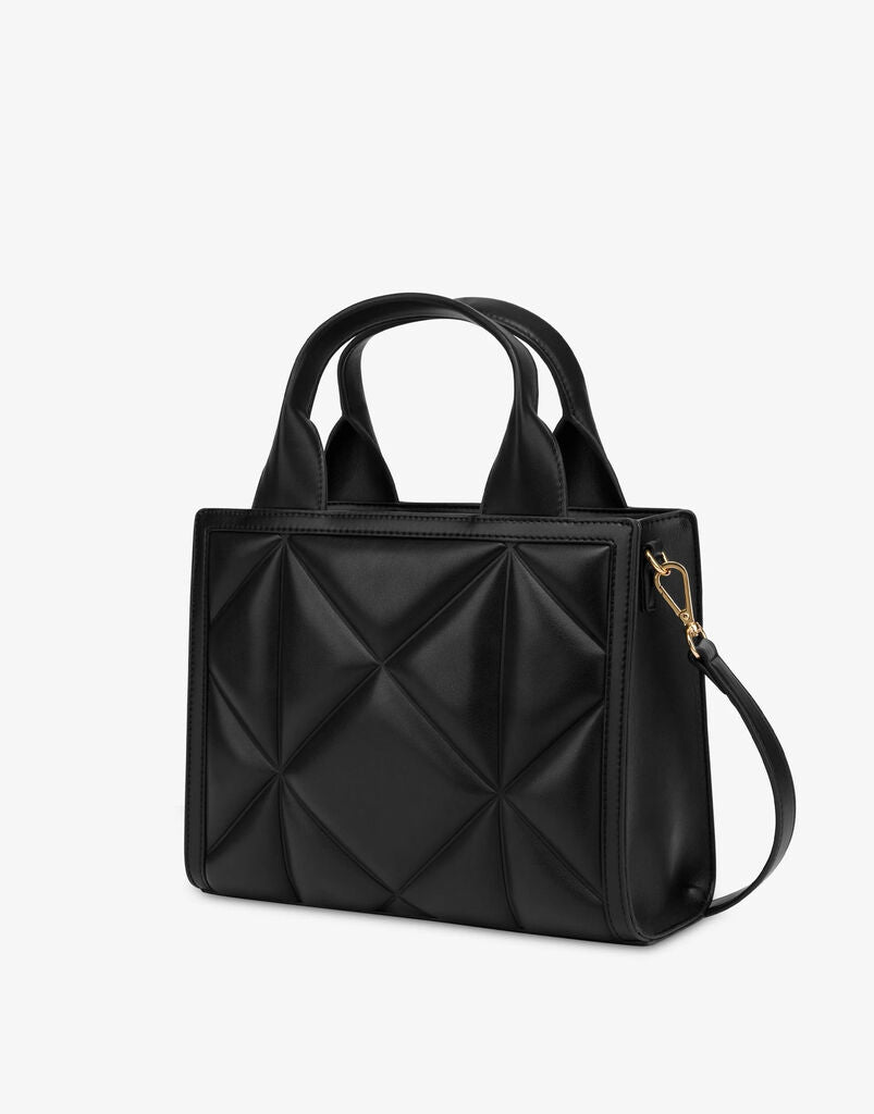 Black Quilted Tote Bag with Gold Accents
