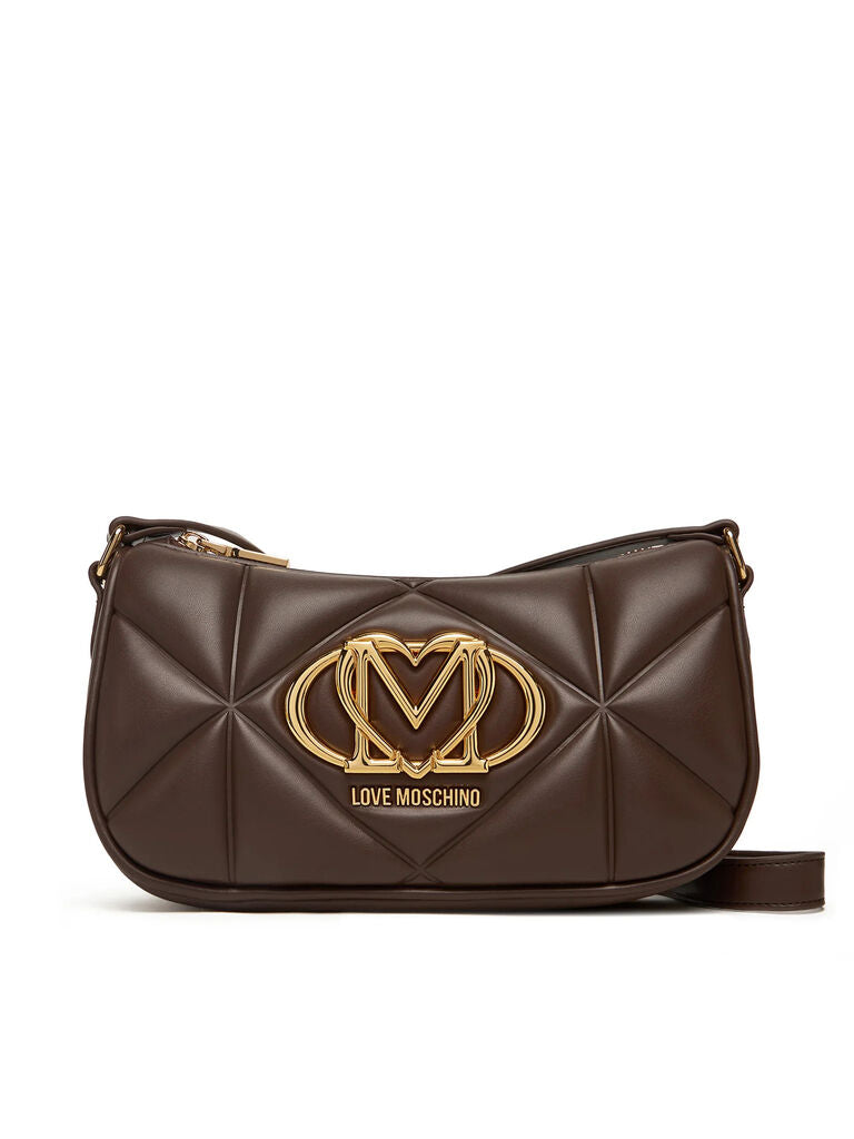 Brown Quilted Crossbody Bag with Gold Accent