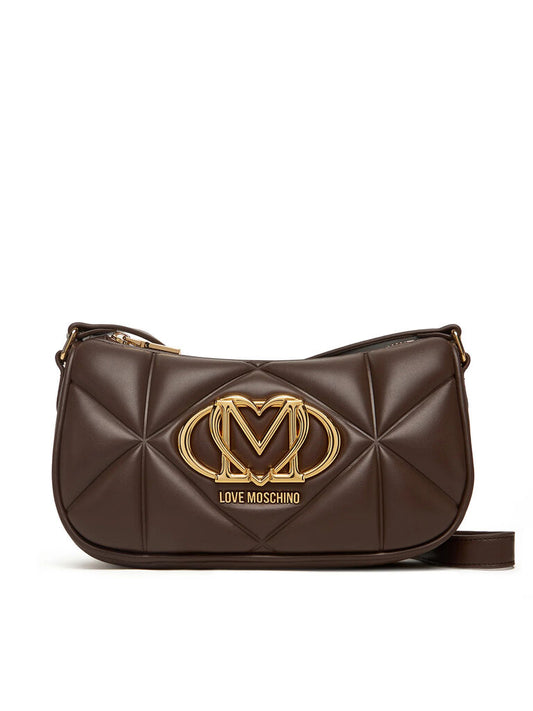 Brown Quilted Crossbody Bag with Gold Accent