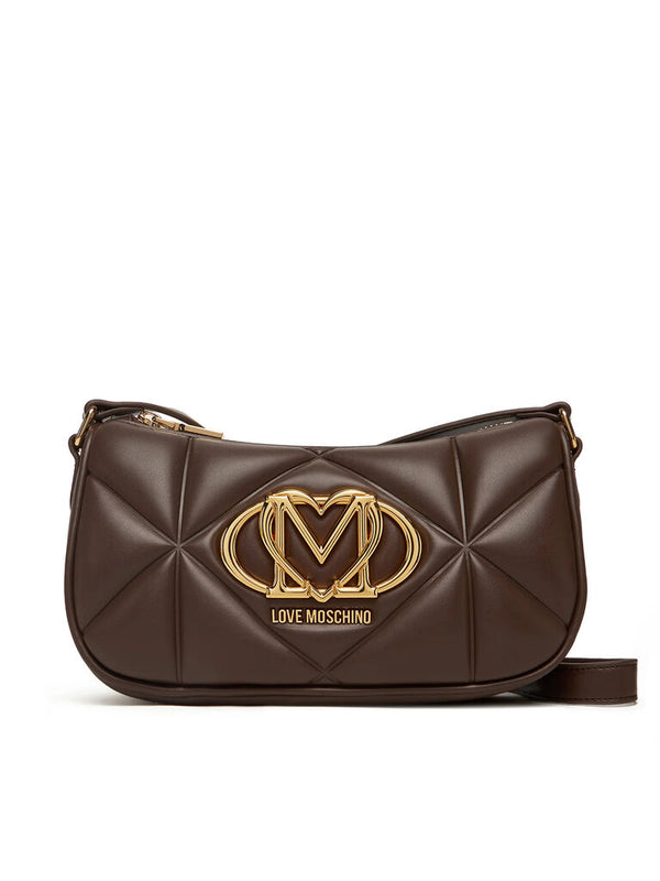 Brown Quilted Crossbody Bag with Gold Accent