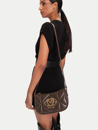 Brown Quilted Crossbody Bag with Gold Accent